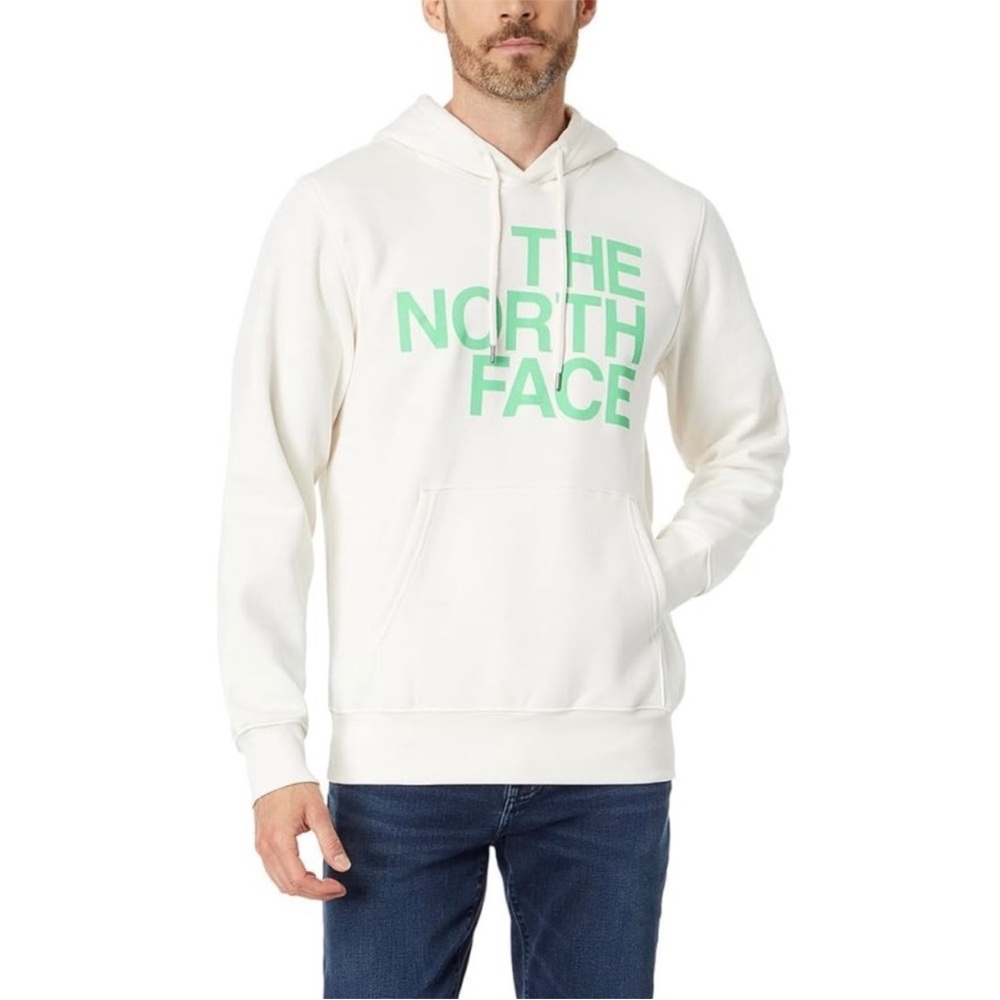 The North Face Men's White Hoodie with Green Logo